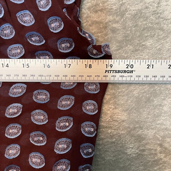 LOFT Women 100% Silk Retro Popover Long Sleeve Polka Dot Sheer Top XS Brown - Picture 7 of 10